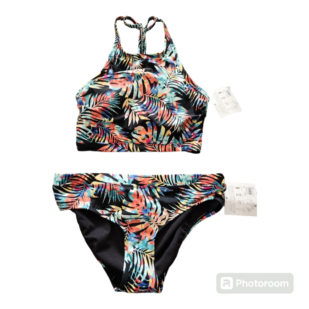 NWT-Women's Eco Beach Crop High-Neck Bikini Top with matching bottoms. Sz-S